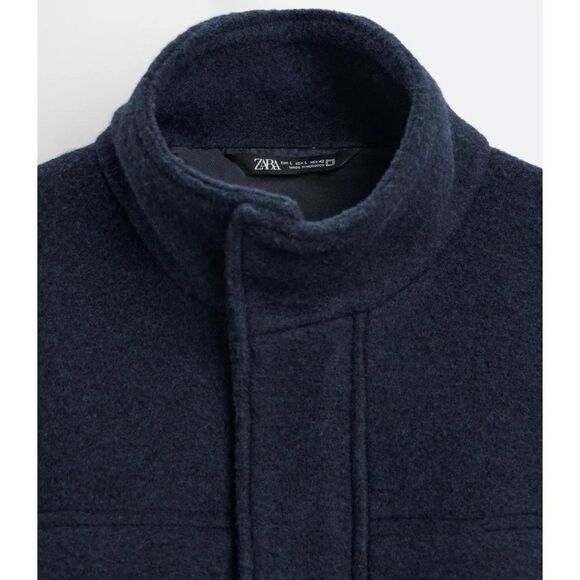 Zara Men's BOUCLÉ TEXTURED JACKET Blue Lapel Collar - Strap Cuffs Size US S New - Picture 10 of 13